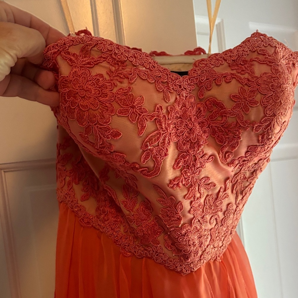 La Femme - 19607 Lace Sweetheart Handkerchief High-Low Gown - Picture 5 of 8